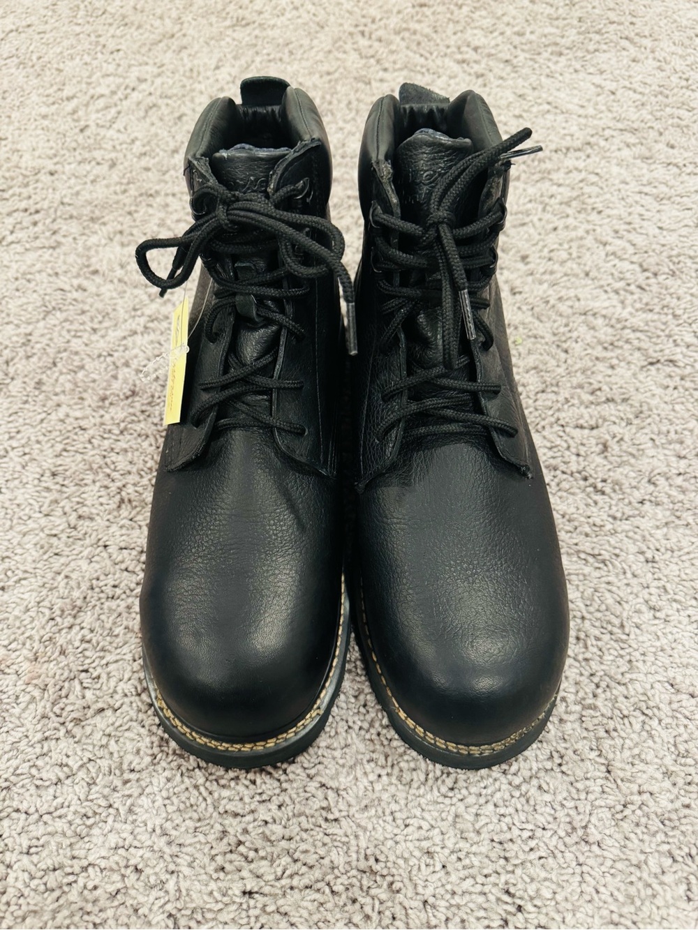 Men's Black Leather Lace-Up Work Boots with Steel toe